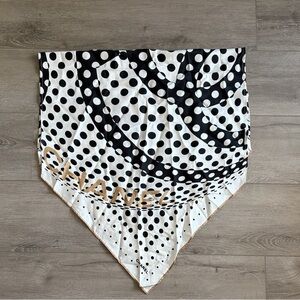 CHANEL Black and White Polka Dot Scarf Gold Trim 100% Silk Made in Italy